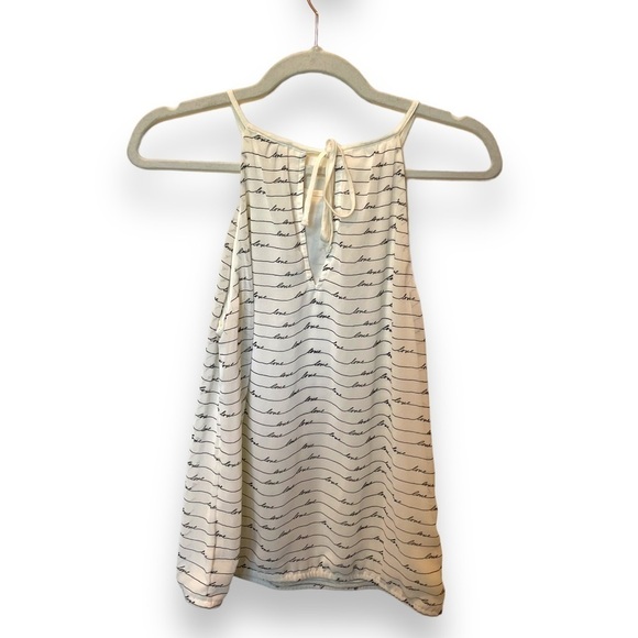 EXPRESS | High Neck Black + Ivory “LOVE” Cursive Print Tank Blouse - Picture 6 of 7